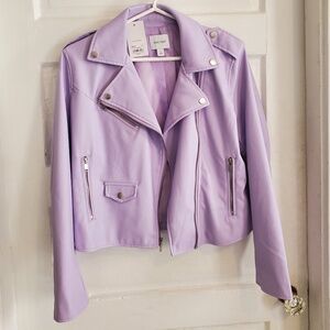 NWT Nine West Lavender faux leather moto jacket, size S